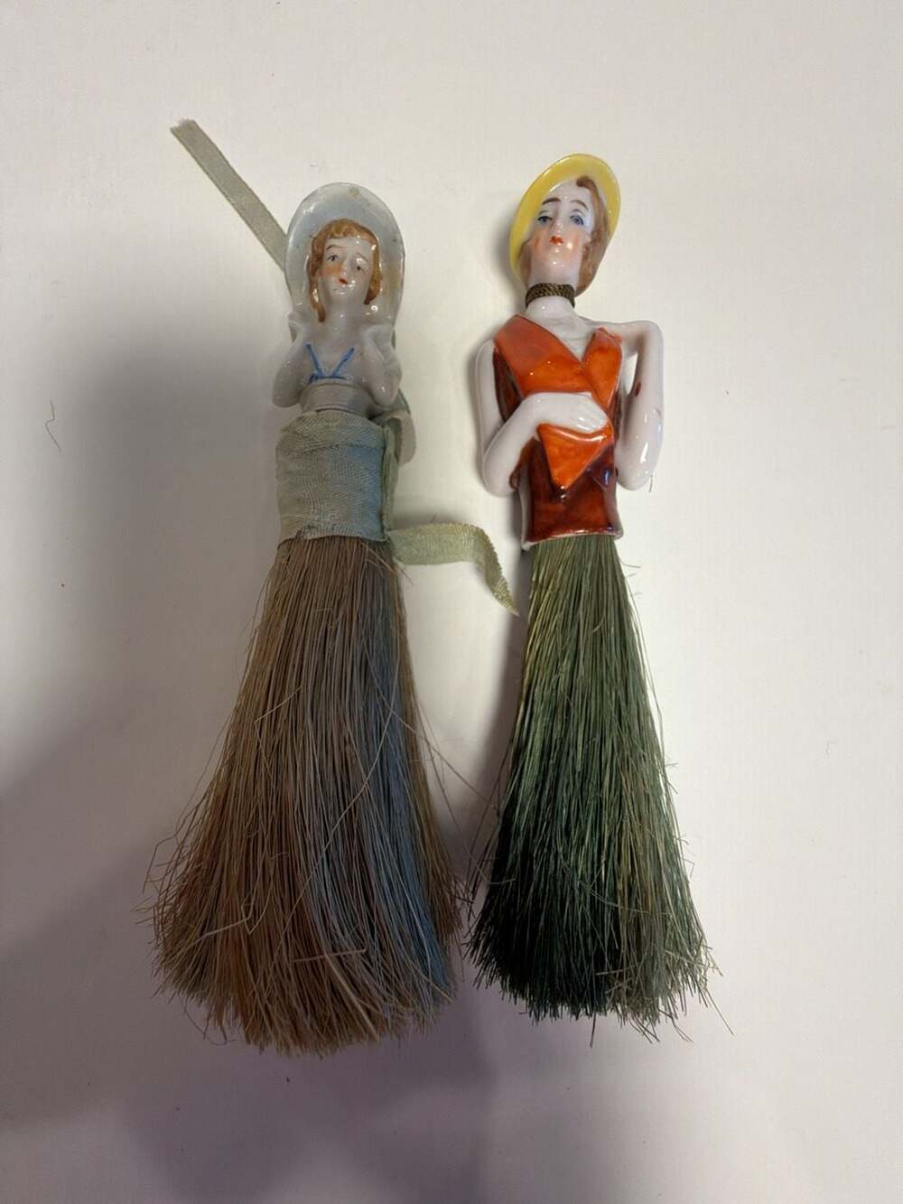 Vintage Porcelain Half Doll Vanity Whisk Broom Set